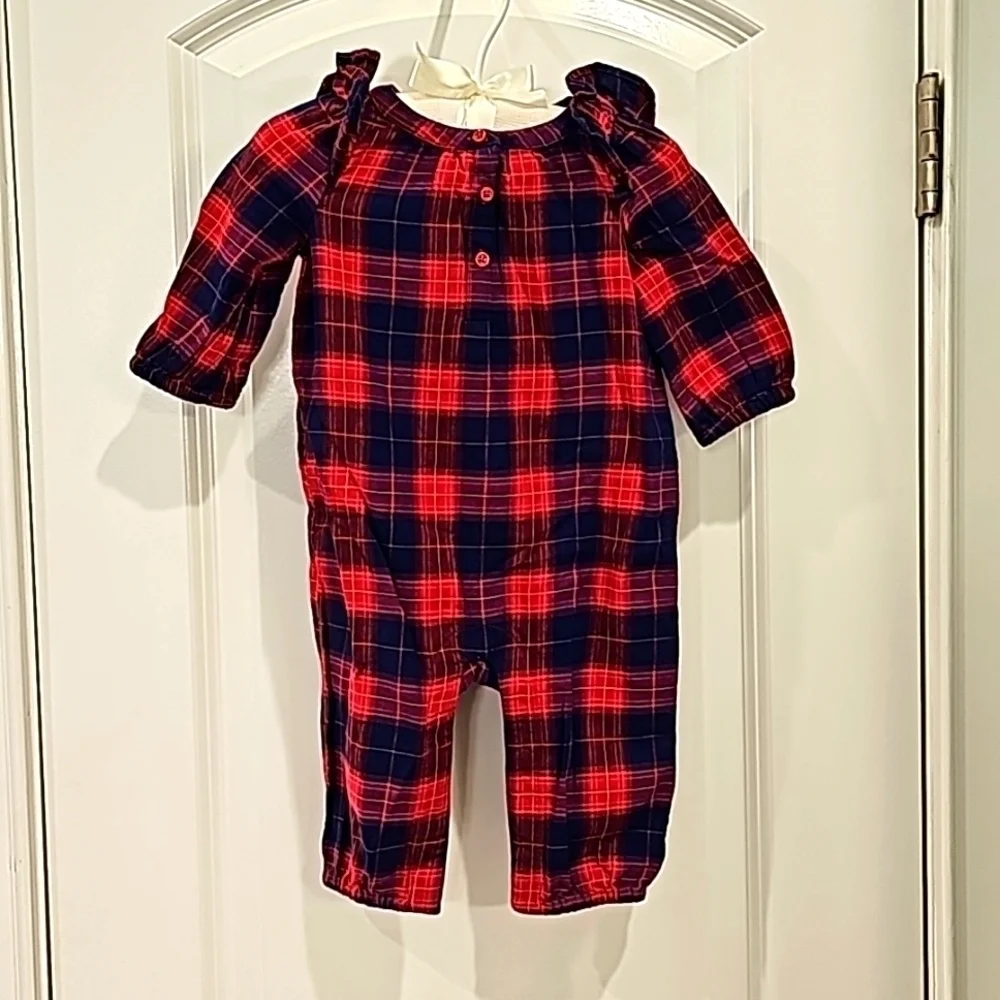 Gap Baby Red And Blue Plaid Long-Sleeve Romper - Size 3-6 Months